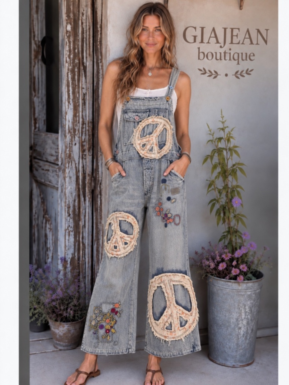 ❤️ BLUE VELVET “ CHLOE “ BLUE VELVET PEACE PATCHWORK OVERALL ROMPER